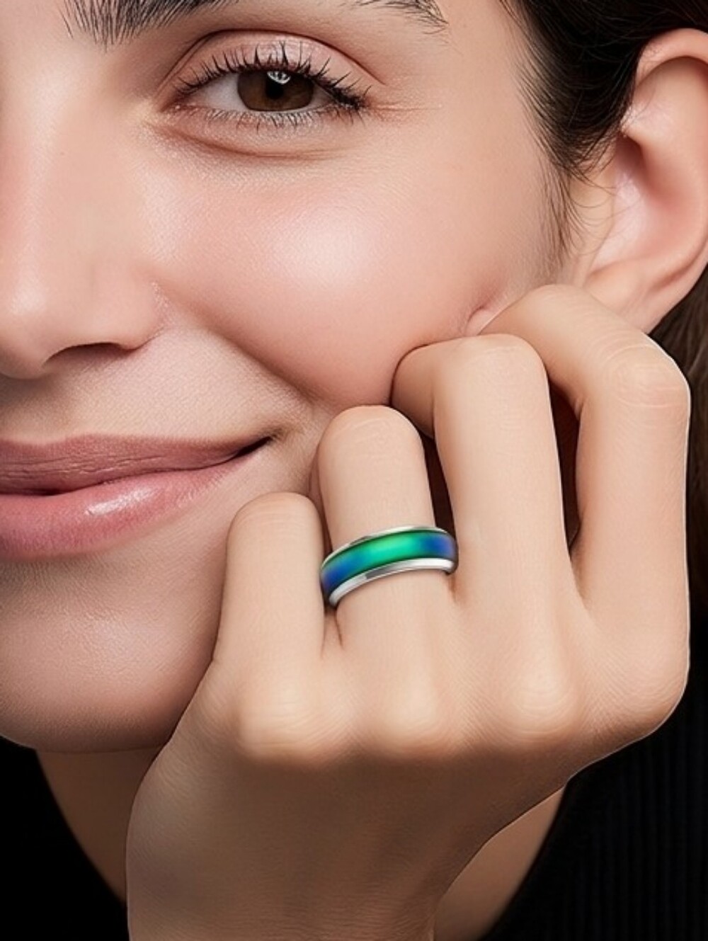Mermaid Mood Ring Iridescent Blue Green Stainless Steel Color Changing Band Y2K